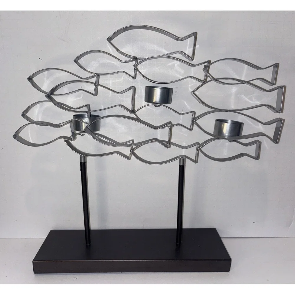 Vintage Large Metal Fish Sculpture Tea Light Candle Holder 14